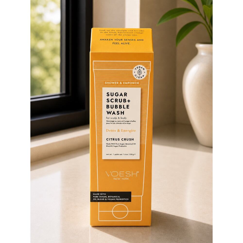 $36 New VOESH Sugar Scrub + Bubble Wash Citrus Crush | Body + Scalp Exfoliator